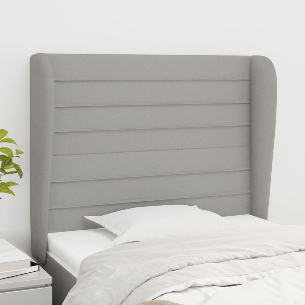 Hoofdbord met randen 103x23x118/128 cm stof lichtgrijs is nu te koop bij PeponiXL, paradijselijk wonen!