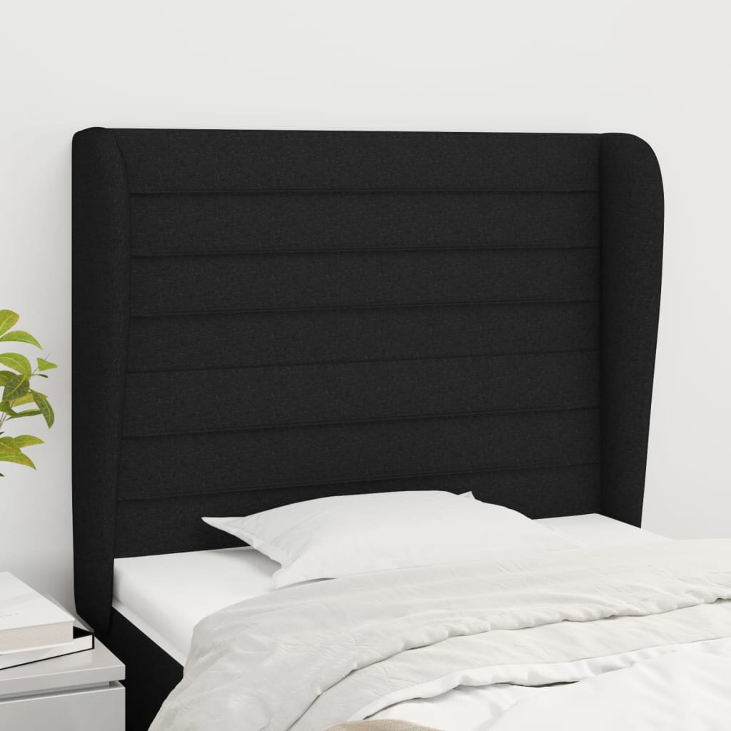 Hoofdbord met randen 103x23x118/128 cm stof zwart is nu te koop bij PeponiXL, paradijselijk wonen!