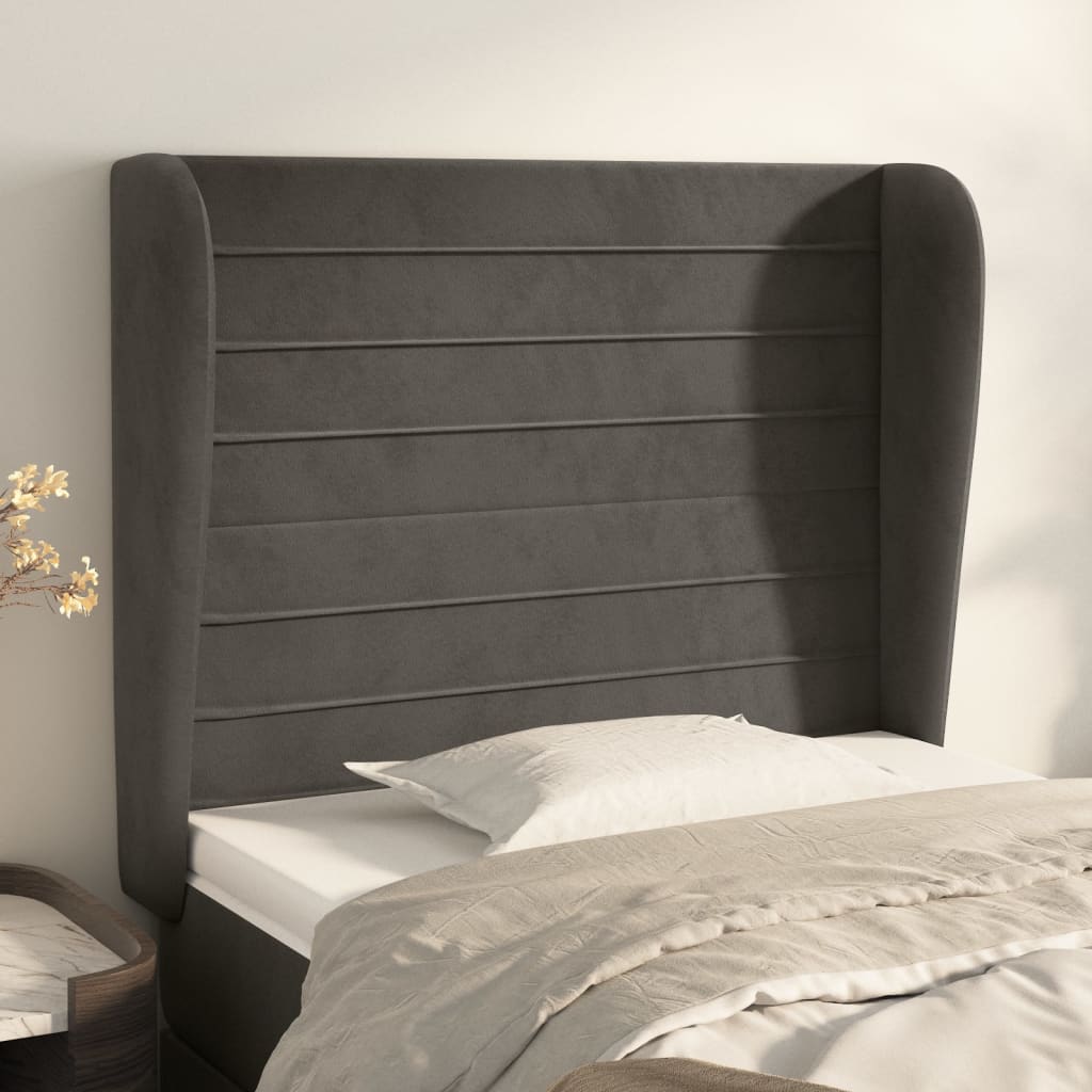 Hoofdbord met randen 103x23x118/128 cm fluweel donkergrijs is nu te koop bij PeponiXL, paradijselijk wonen!