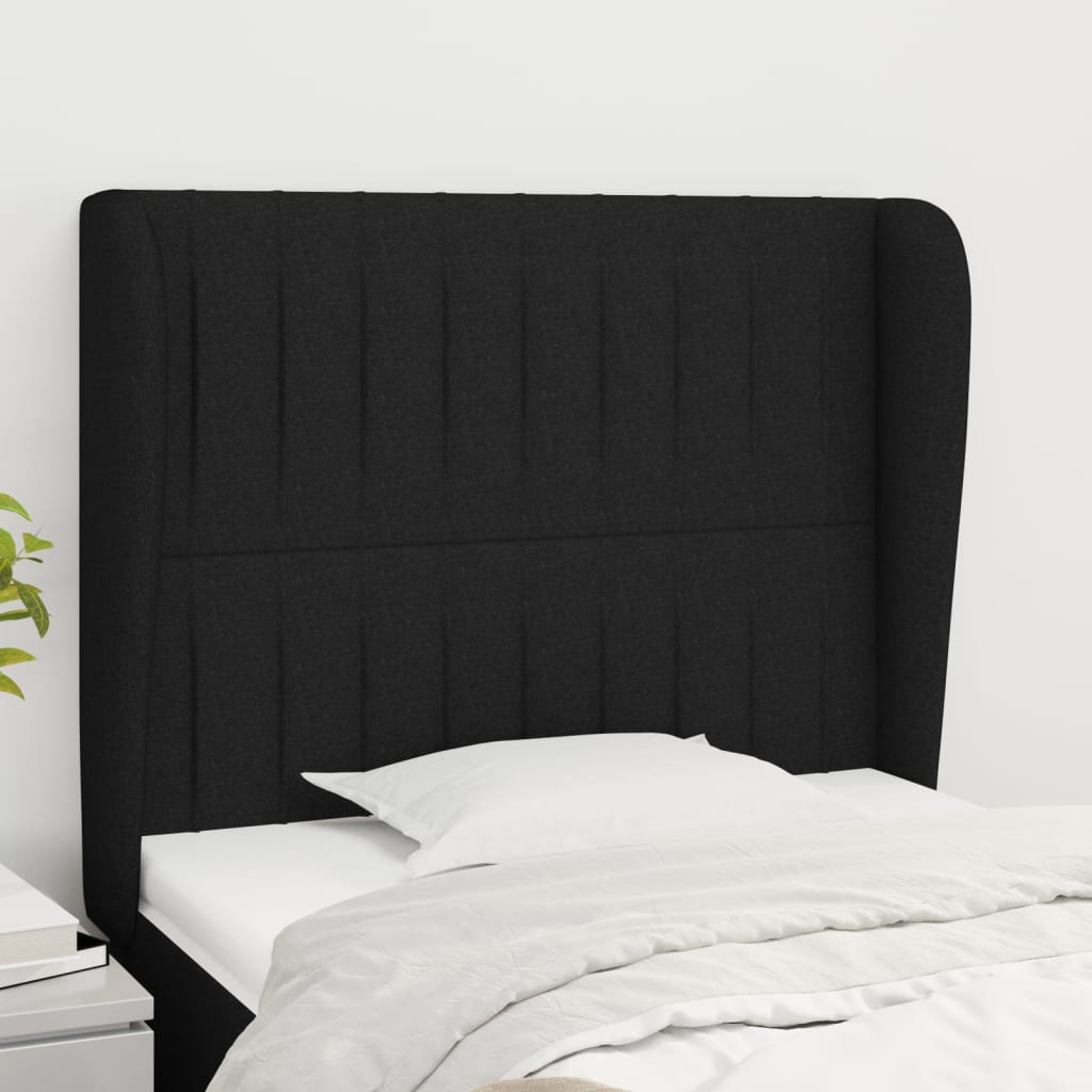Hoofdbord met randen 93x23x118/128 cm stof zwart is nu te koop bij PeponiXL, paradijselijk wonen!