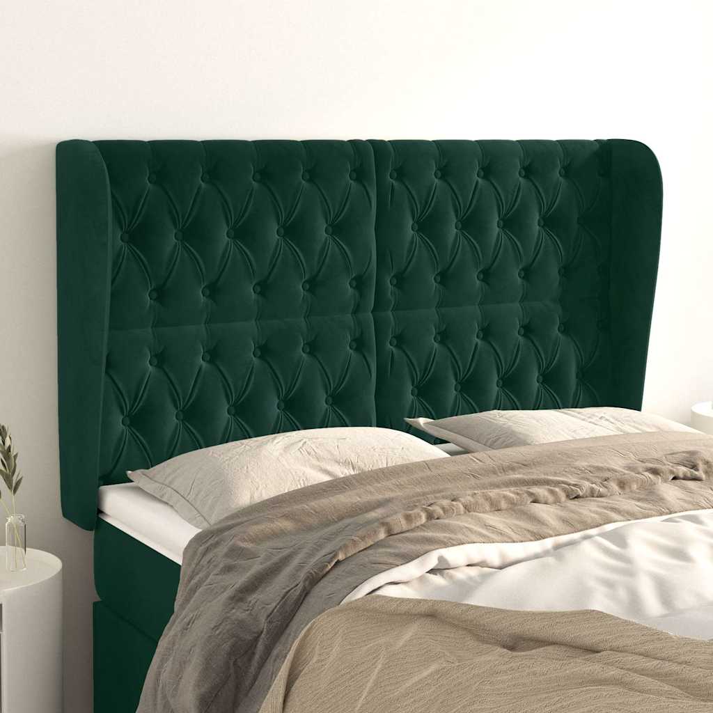 Hoofdbord met randen 163x23x118/128 cm fluweel donkergroen is nu te koop bij PeponiXL, paradijselijk wonen!