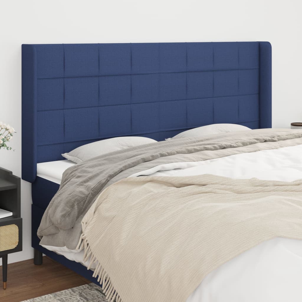 Hoofdbord met randen 183x16x118/128 cm stof blauw is nu te koop bij PeponiXL, paradijselijk wonen!