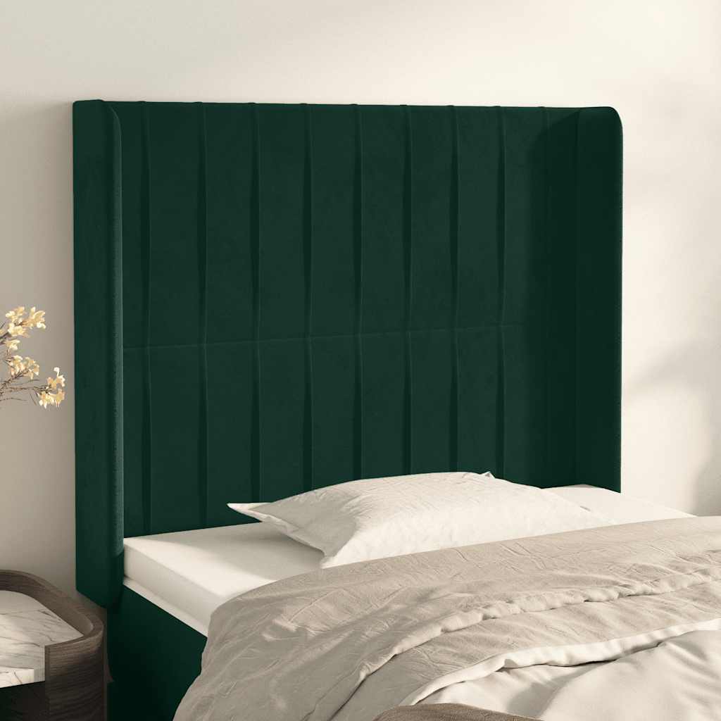 Hoofdbord met randen 93x16x118/128 cm fluweel donkergroen is nu te koop bij PeponiXL, paradijselijk wonen!