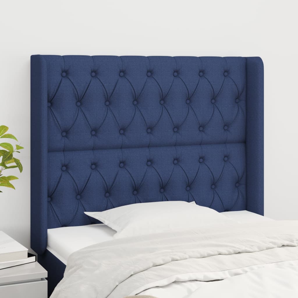Hoofdbord met randen 93x16x118/128 cm stof blauw is nu te koop bij PeponiXL, paradijselijk wonen!