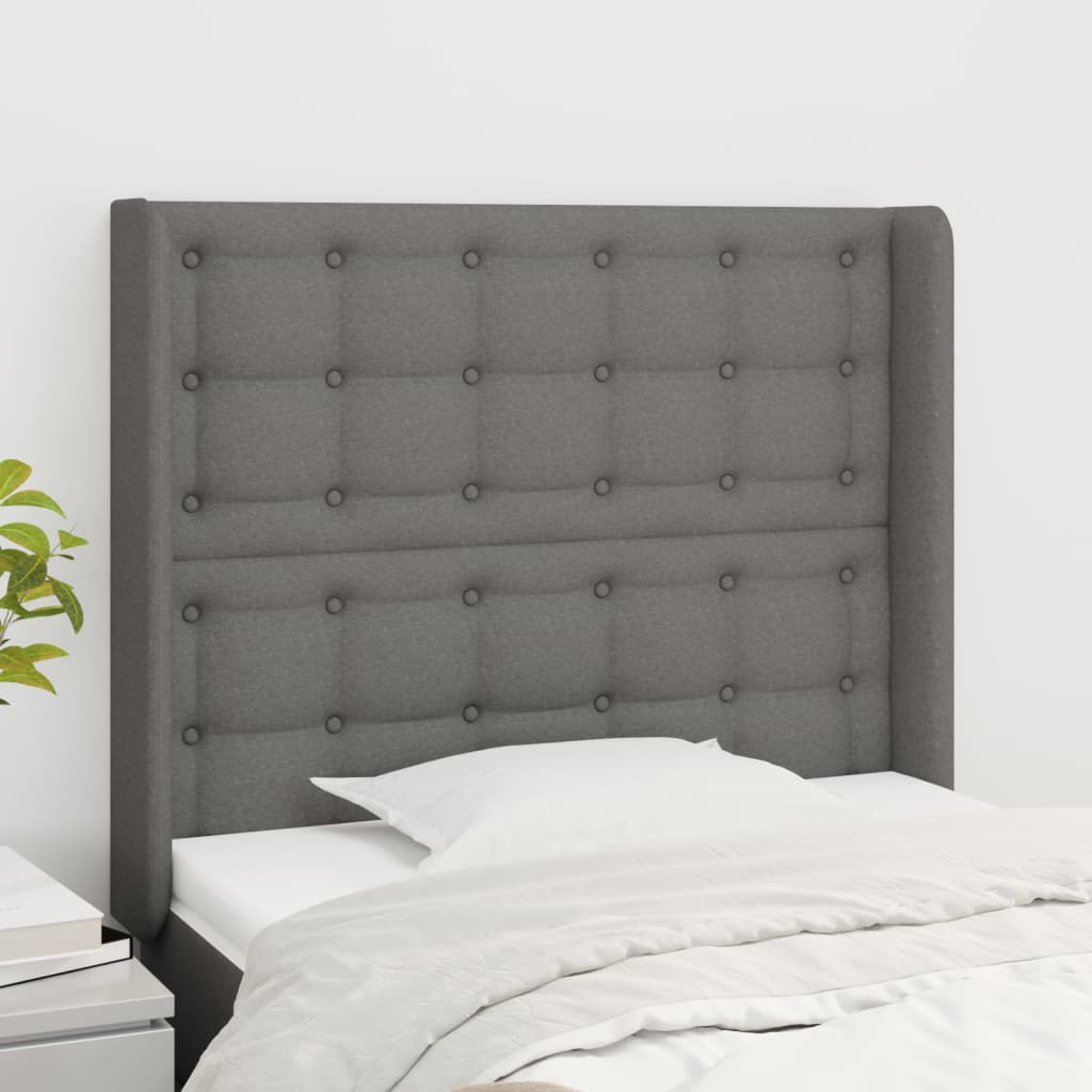 Hoofdbord met randen 93x16x118/128 cm stof donkergrijs is nu te koop bij PeponiXL, paradijselijk wonen!