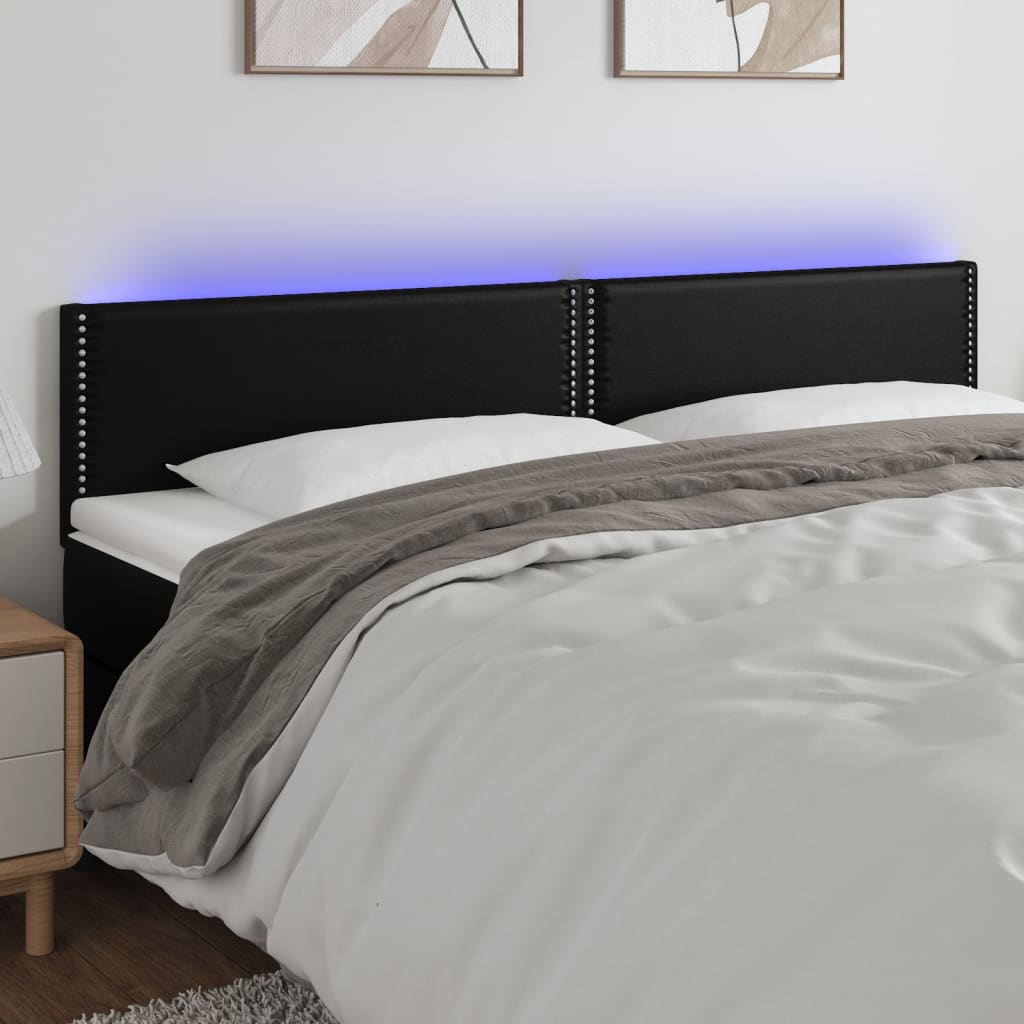 Hoofdbord LED 200x5x78/88 cm kunstleer zwart is nu te koop bij PeponiXL, paradijselijk wonen!