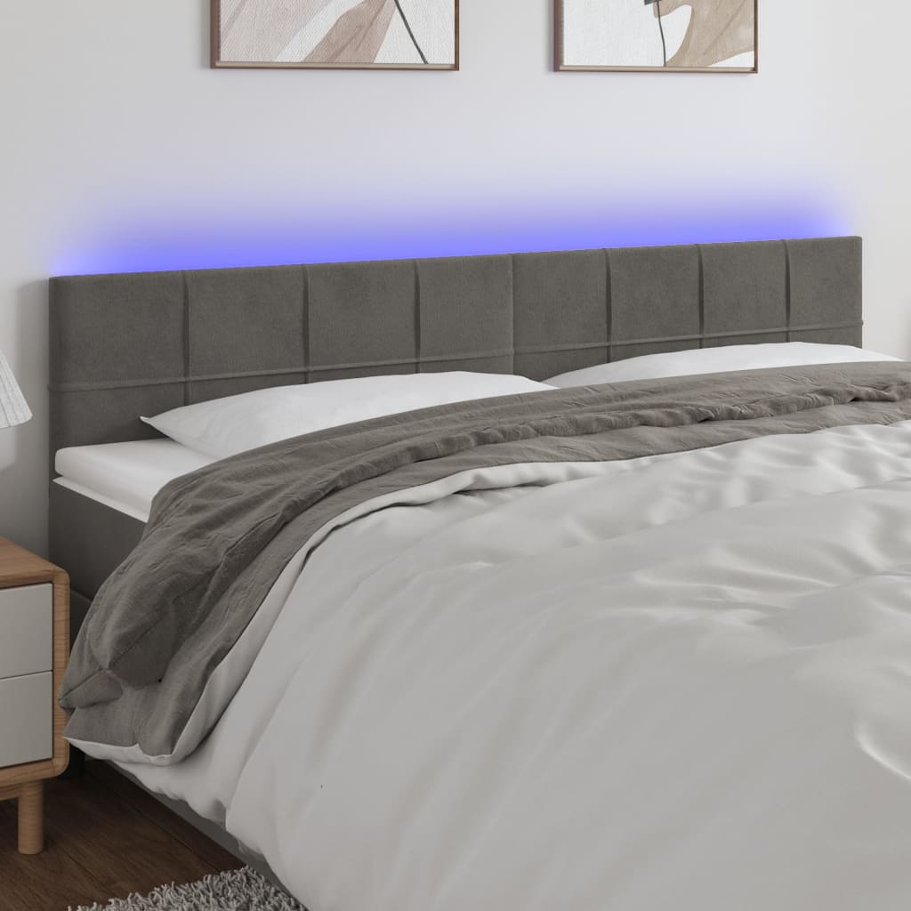 Hoofdbord LED 160x5x78/88 cm fluweel donkergrijs is nu te koop bij PeponiXL, paradijselijk wonen!