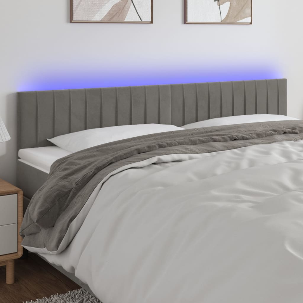 Hoofdbord LED 200x5x78/88 cm fluweel lichtgrijs is nu te koop bij PeponiXL, paradijselijk wonen!