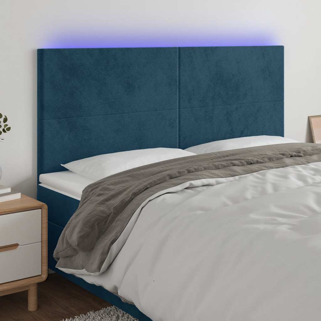Hoofdbord LED 160x5x118/128 cm fluweel donkerblauw is nu te koop bij PeponiXL, paradijselijk wonen!