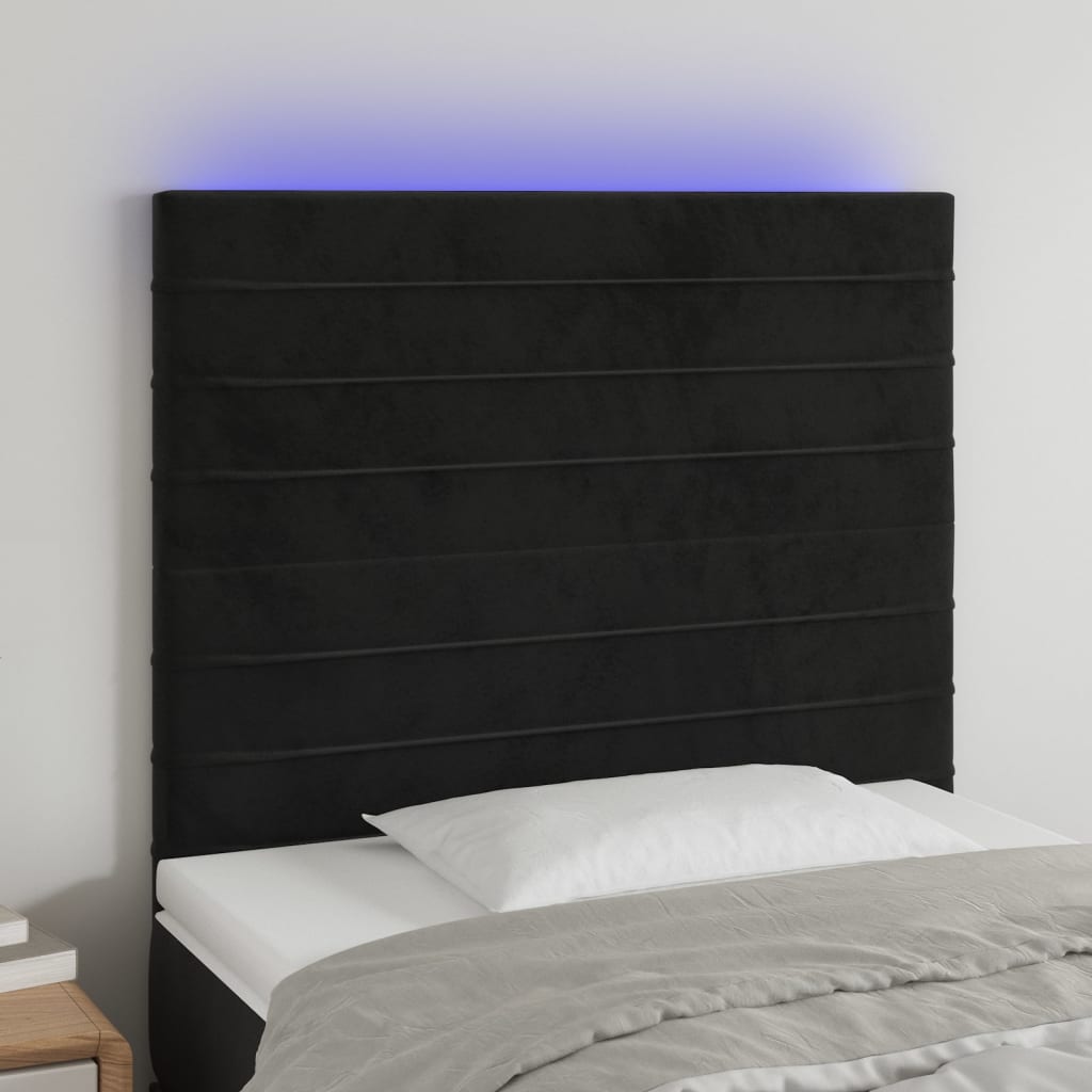 Hoofdbord LED 90x5x118/128 cm fluweel zwart is nu te koop bij PeponiXL, paradijselijk wonen!