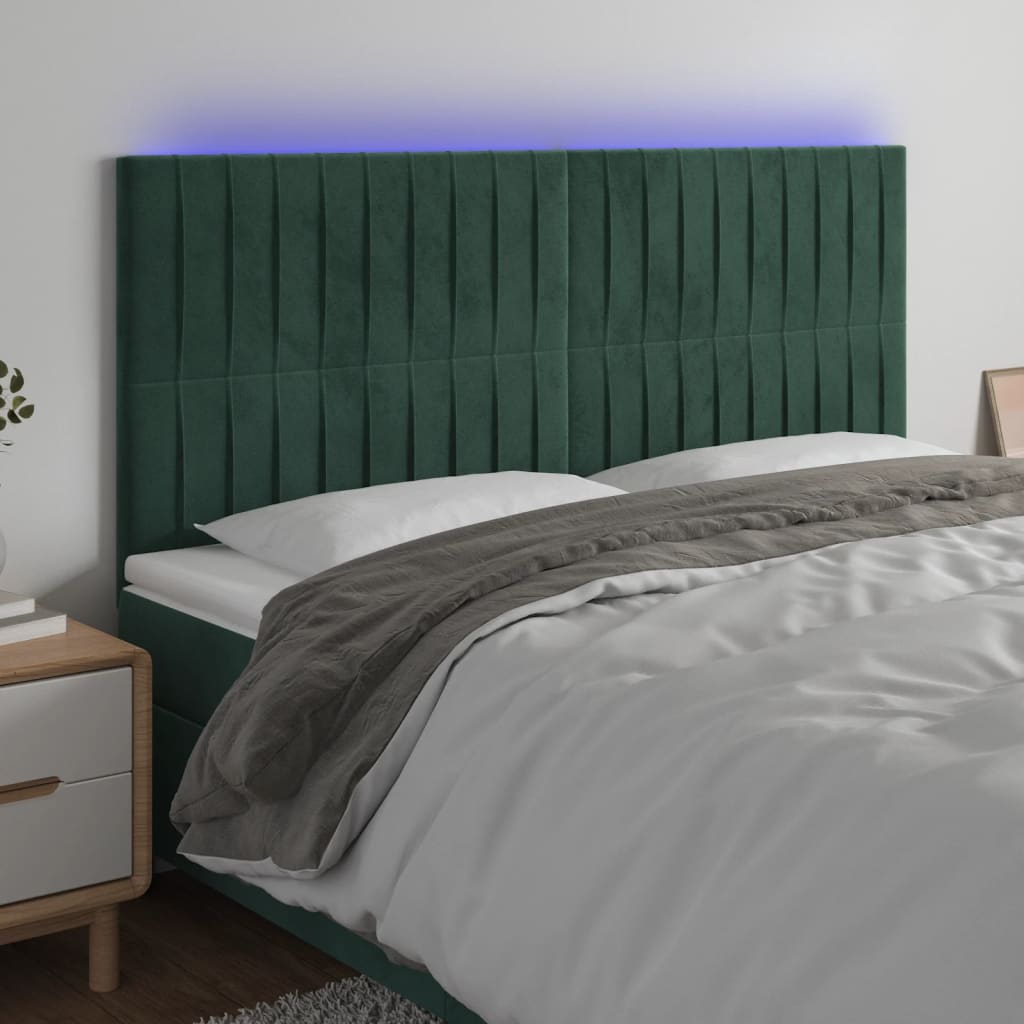 Hoofdbord LED 160x5x118/128 cm fluweel donkergroen is nu te koop bij PeponiXL, paradijselijk wonen!