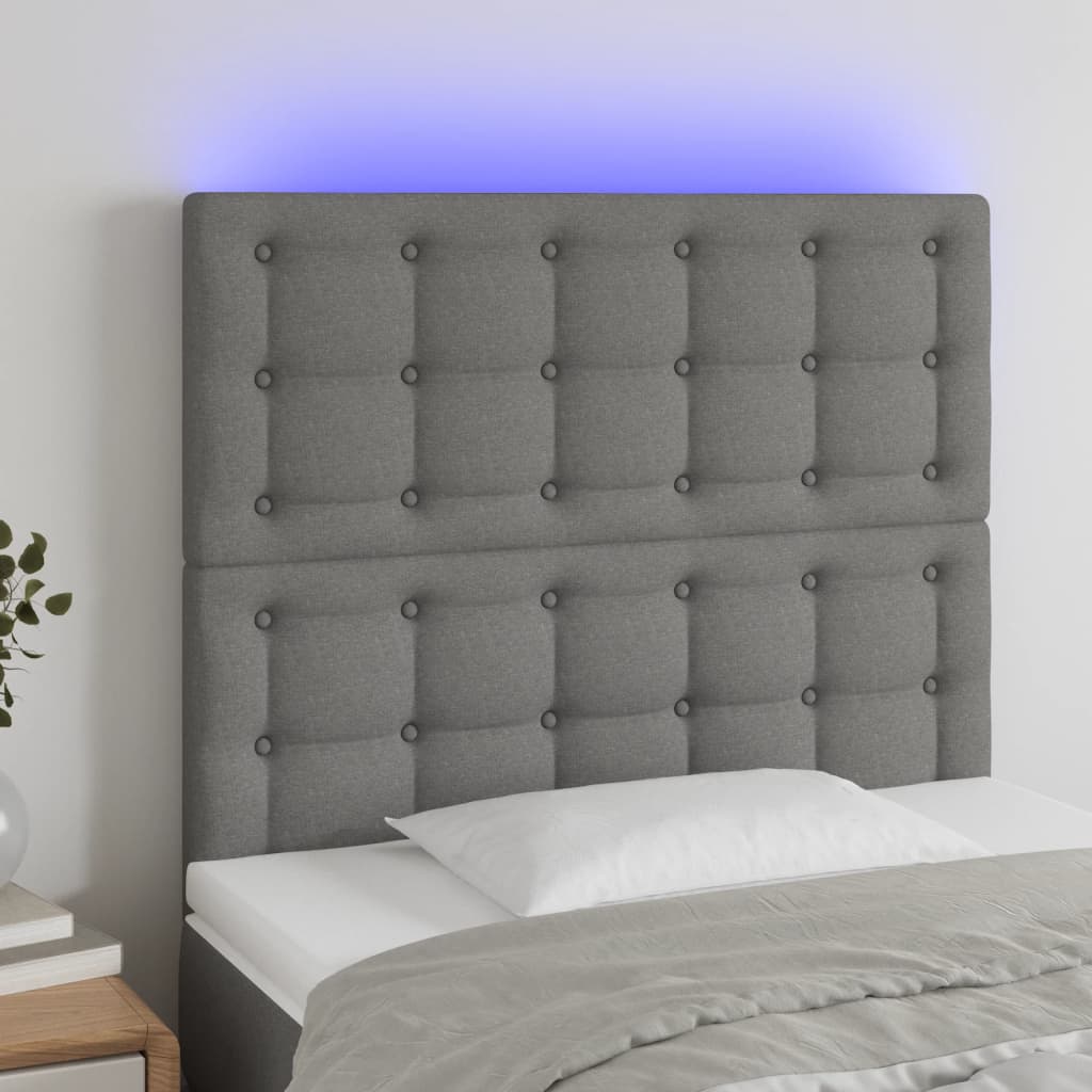 Hoofdbord LED 100x5x118/128 cm stof donkergrijs is nu te koop bij PeponiXL, paradijselijk wonen!