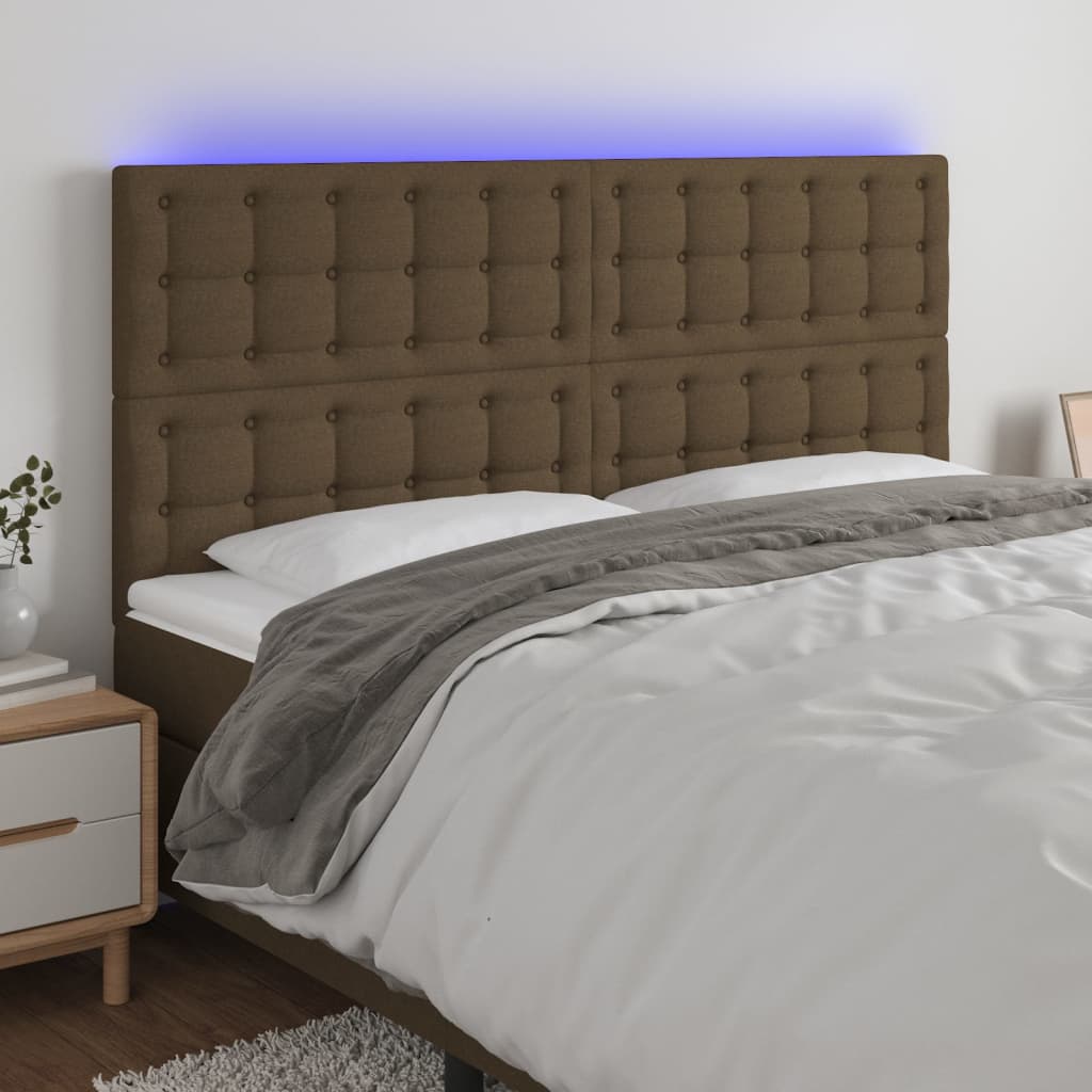 Hoofdbord LED 160x5x118/128 cm stof donkerbruin is nu te koop bij PeponiXL, paradijselijk wonen!