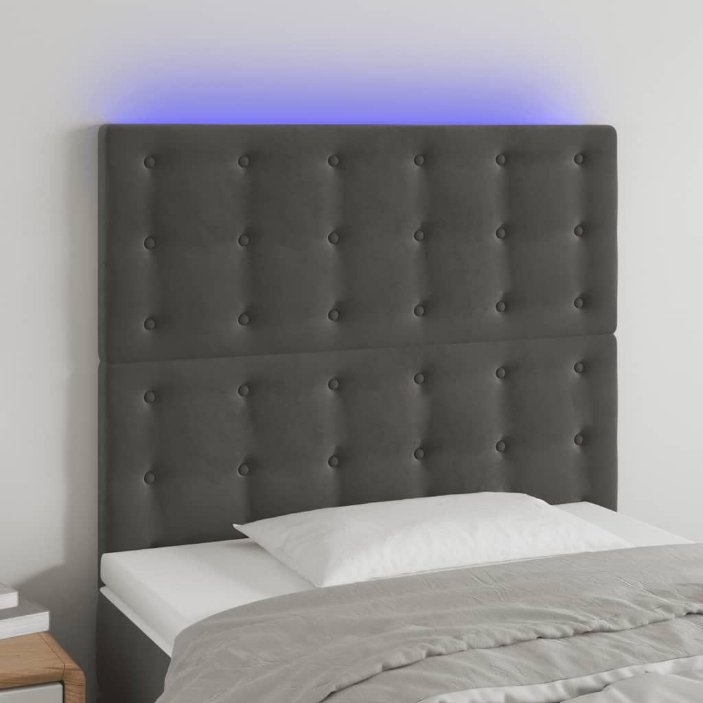 Hoofdbord LED 80x5x118/128 cm fluweel donkergrijs is nu te koop bij PeponiXL, paradijselijk wonen!