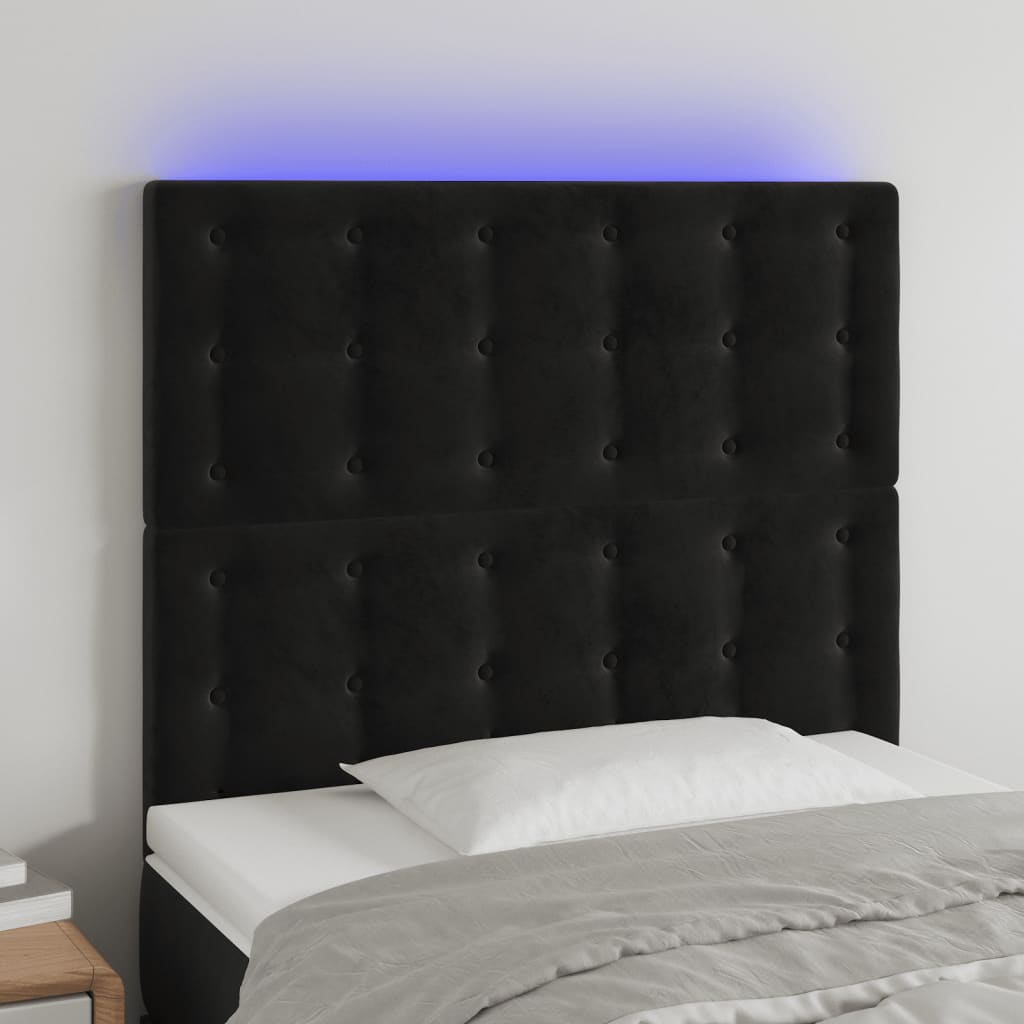 Hoofdbord LED 100x5x118/128 cm fluweel zwart is nu te koop bij PeponiXL, paradijselijk wonen!