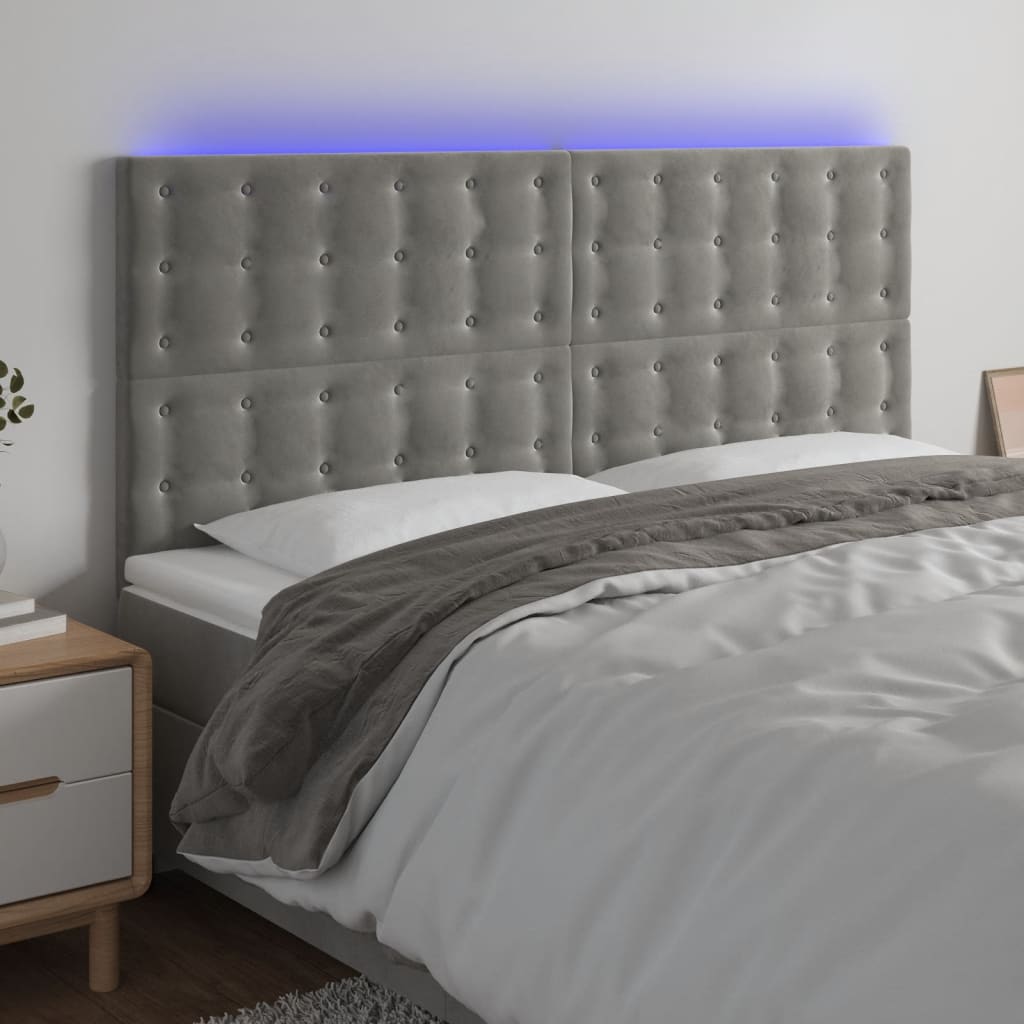 Hoofdbord LED 160x5x118/128 cm fluweel lichtgrijs is nu te koop bij PeponiXL, paradijselijk wonen!