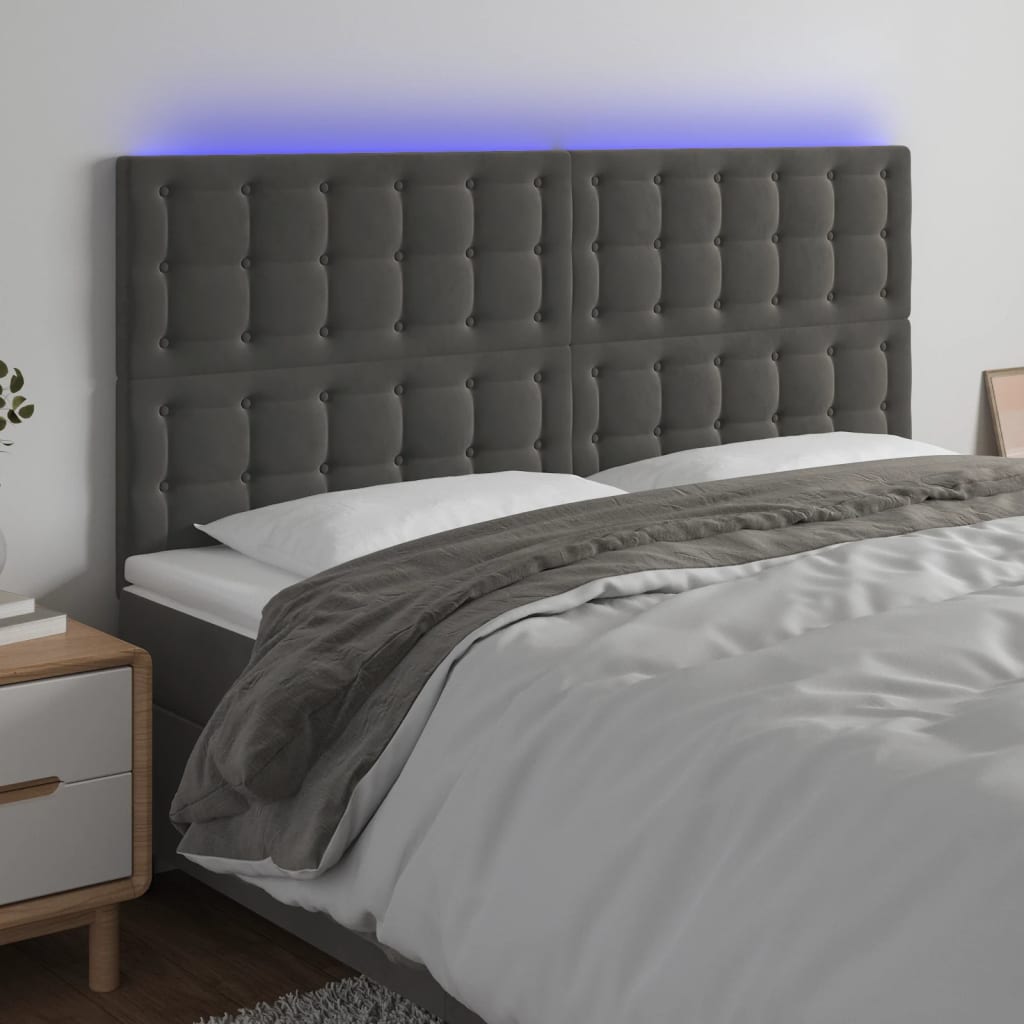 Hoofdbord LED 180x5x118/128 cm fluweel donkergrijs is nu te koop bij PeponiXL, paradijselijk wonen!
