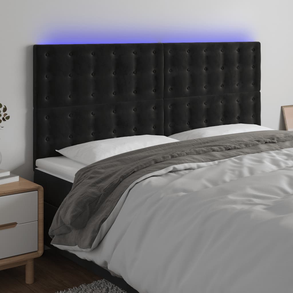 Hoofdbord LED 200x5x118/128 cm fluweel zwart is nu te koop bij PeponiXL, paradijselijk wonen!