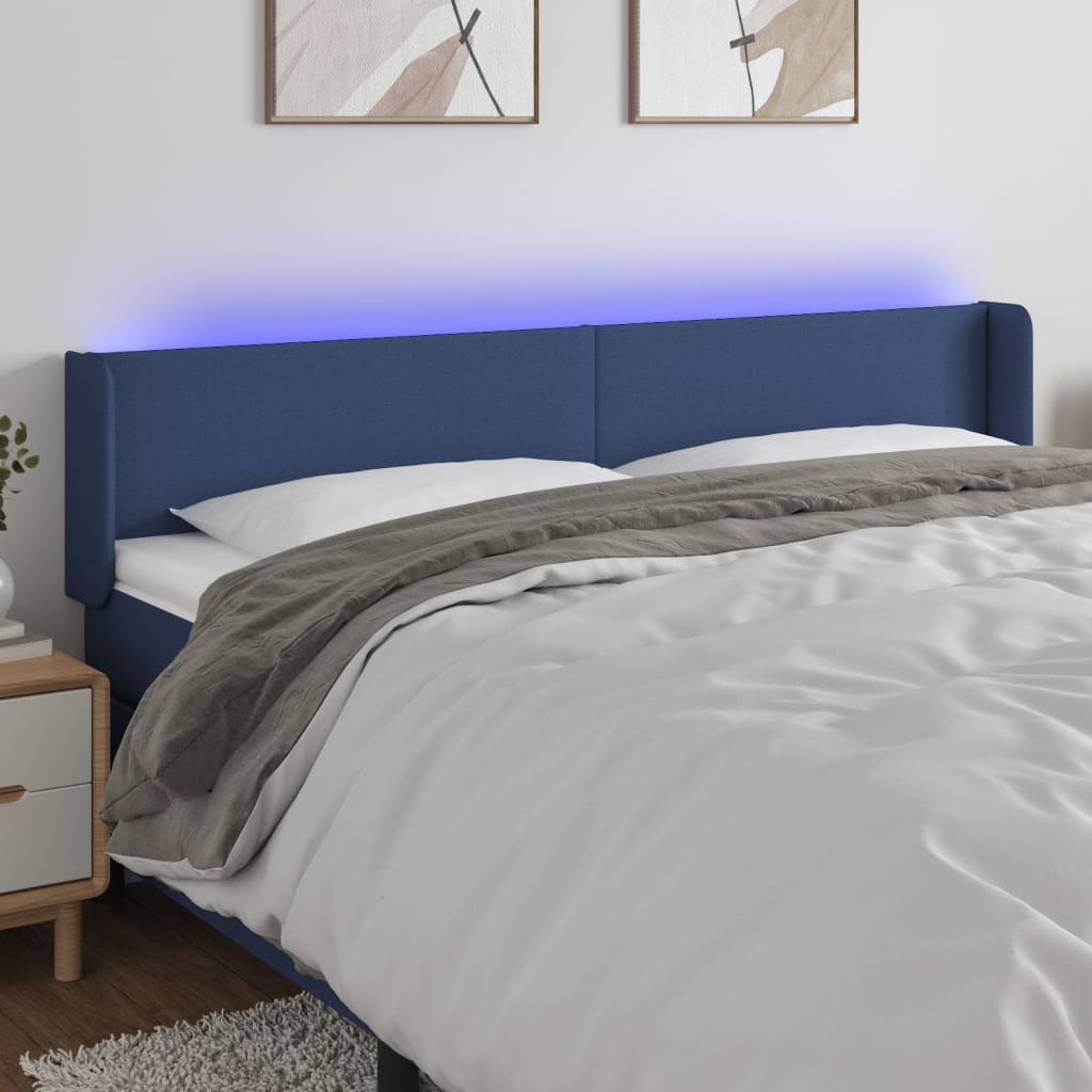 Hoofdbord LED 203x16x78/88 cm stof blauw is nu te koop bij PeponiXL, paradijselijk wonen!