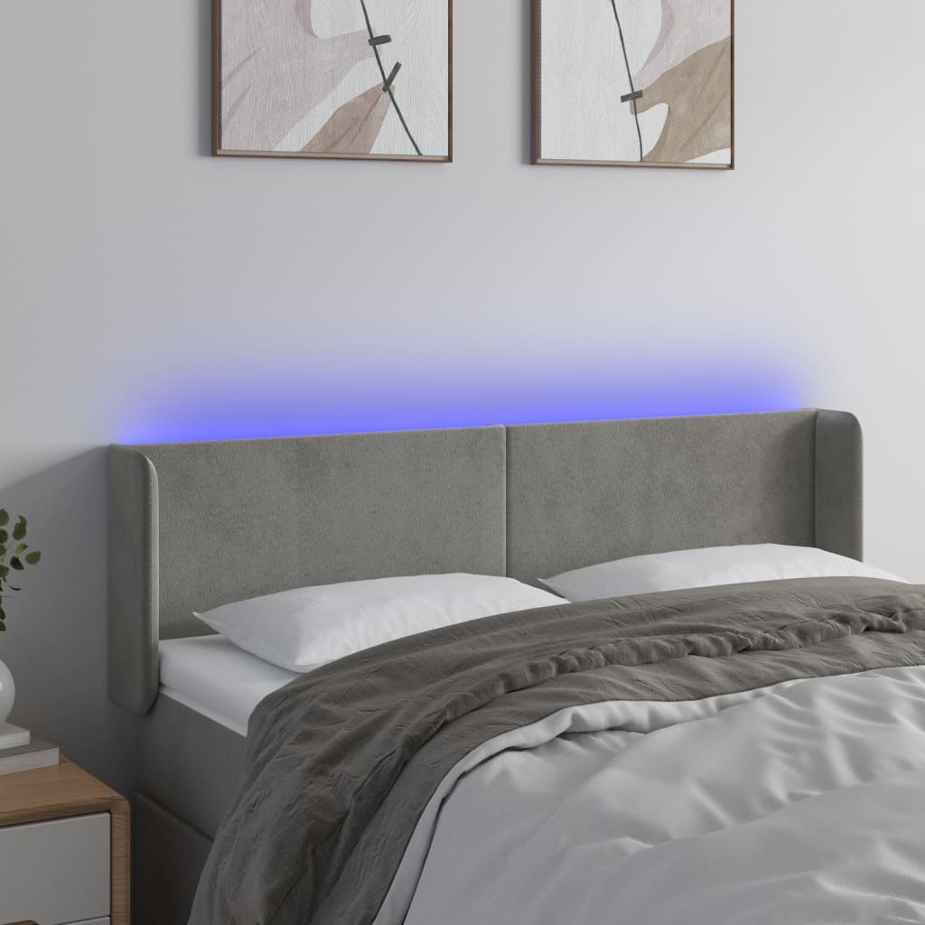Hoofdbord LED 147x16x78/88 cm fluweel lichtgrijs is nu te koop bij PeponiXL, paradijselijk wonen!