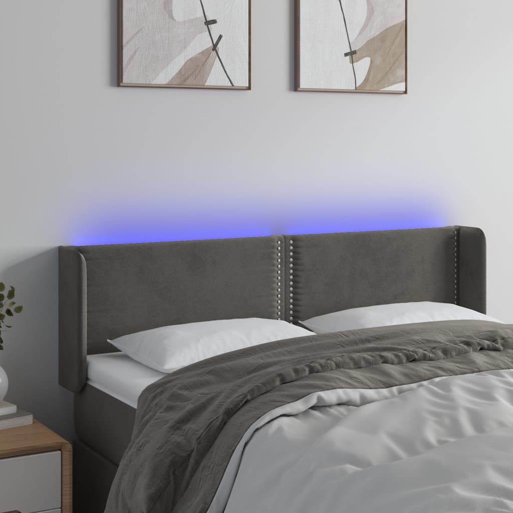 Hoofdbord LED 147x16x78/88 cm fluweel donkergrijs is nu te koop bij PeponiXL, paradijselijk wonen!
