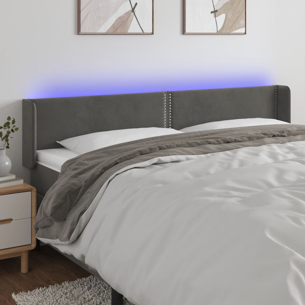 Hoofdbord LED 183x16x78/88 cm fluweel donkergrijs is nu te koop bij PeponiXL, paradijselijk wonen!