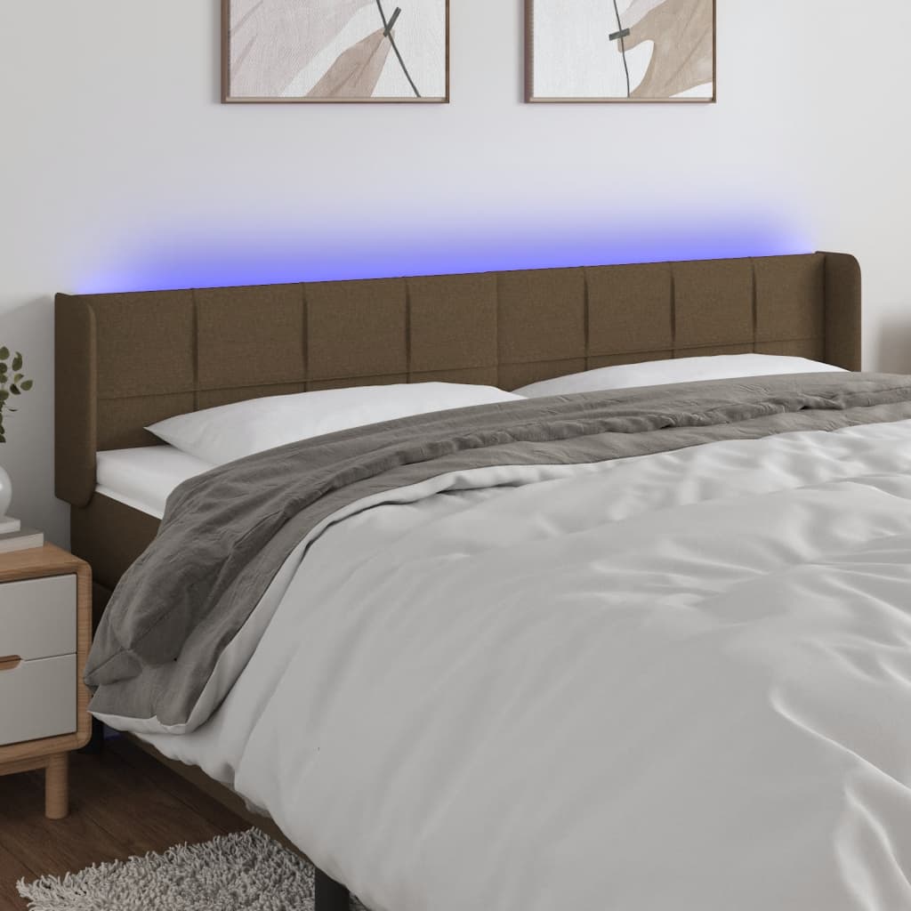 Hoofdbord LED 183x16x78/88 cm stof donkerbruin is nu te koop bij PeponiXL, paradijselijk wonen!