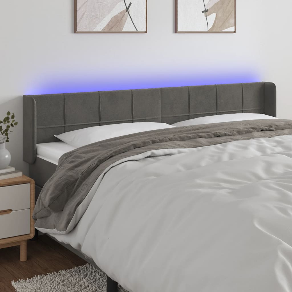 Hoofdbord LED 203x16x78/88 cm fluweel donkergrijs is nu te koop bij PeponiXL, paradijselijk wonen!