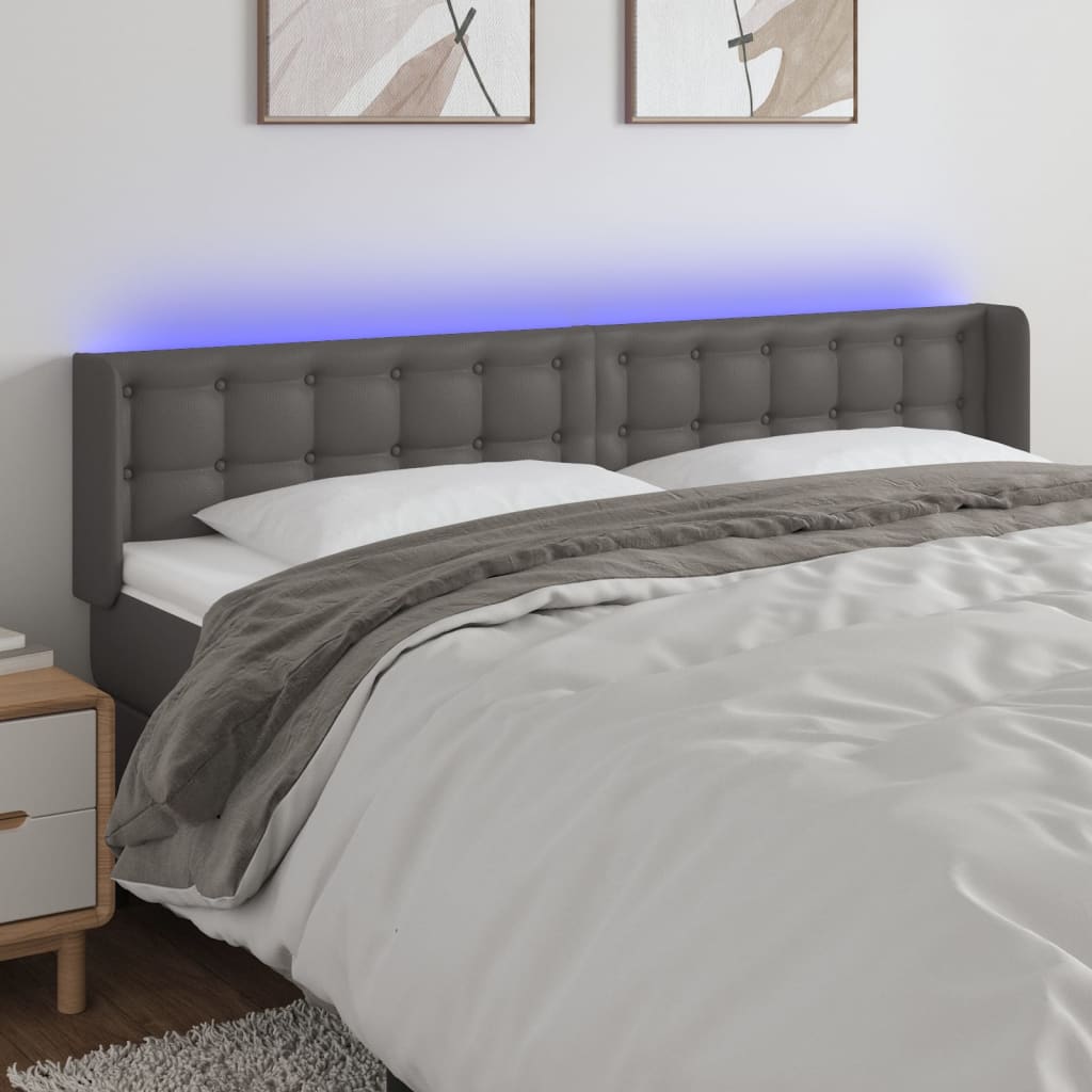 Hoofdbord LED 203x16x78/88 cm kunstleer grijs is nu te koop bij PeponiXL, paradijselijk wonen!