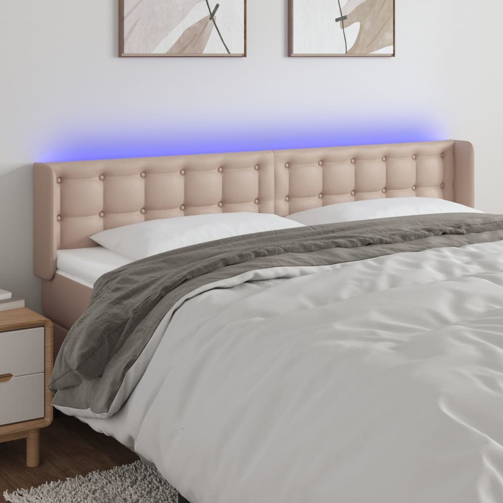 Hoofdbord LED 203x16x78/88 cm kunstleer cappuccinokleurig is nu te koop bij PeponiXL, paradijselijk wonen!