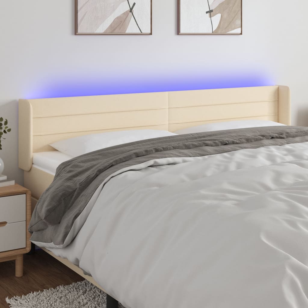 Hoofdbord LED 203x16x78/88 cm stof crèmekleurig is nu te koop bij PeponiXL, paradijselijk wonen!
