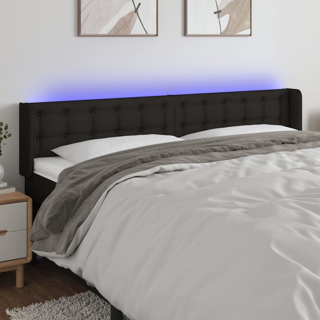 Hoofdbord LED 203x16x78/88 cm stof zwart is nu te koop bij PeponiXL, paradijselijk wonen!