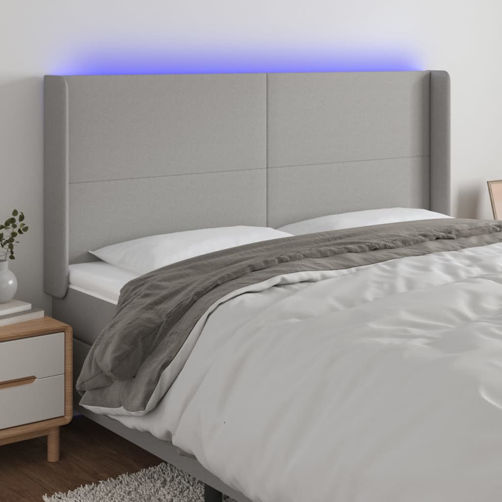 Hoofdbord LED 163x16x118/128 cm stof lichtgrijs is nu te koop bij PeponiXL, paradijselijk wonen!