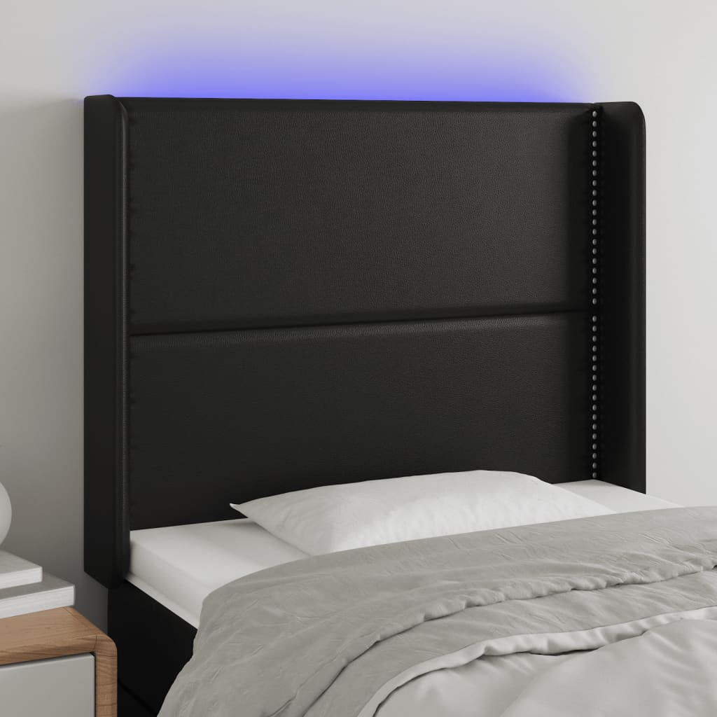 Hoofdbord LED 93x16x118/128 cm kunstleer zwart is nu te koop bij PeponiXL, paradijselijk wonen!