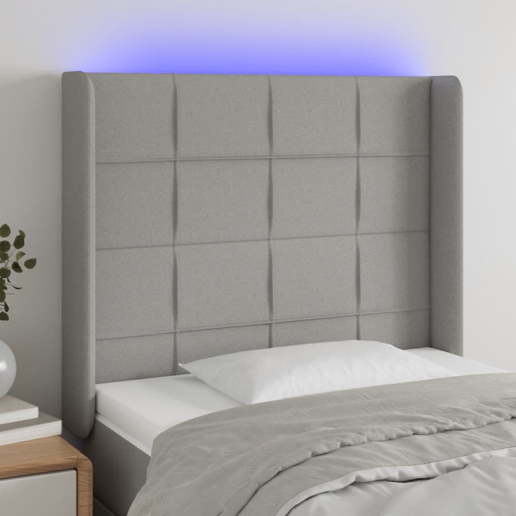 Hoofdbord LED 93x16x118/128 cm stof lichtgrijs is nu te koop bij PeponiXL, paradijselijk wonen!