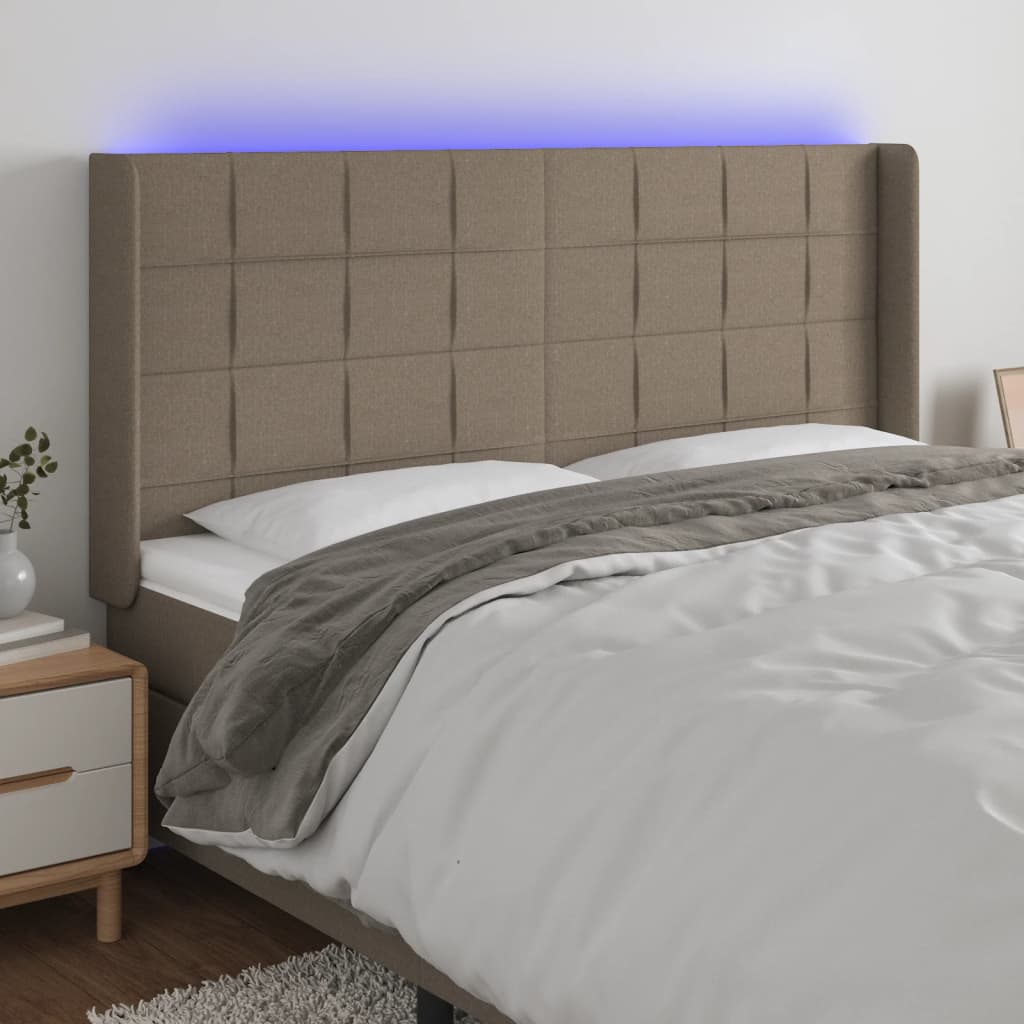 Hoofdbord LED 183x16x118/128 cm stof taupe is nu te koop bij PeponiXL, paradijselijk wonen!
