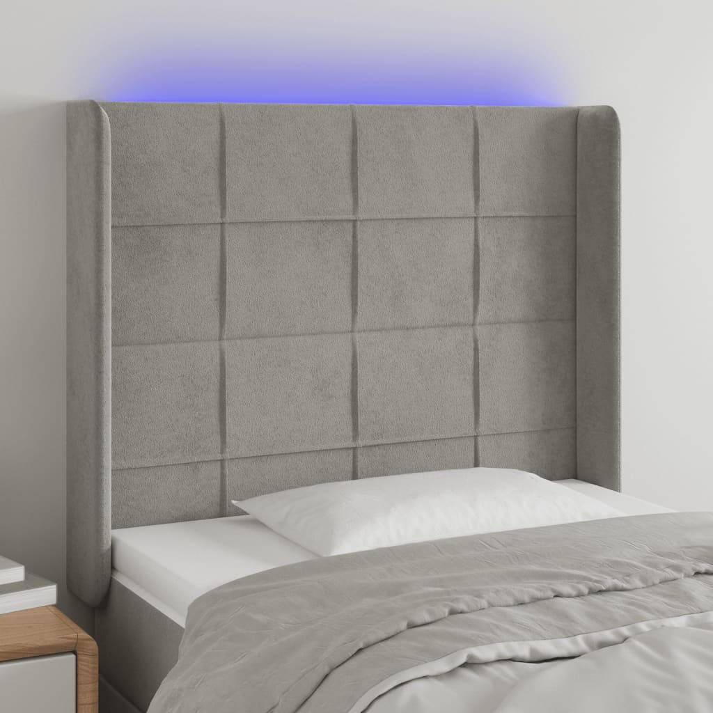 Hoofdbord LED 93x16x118/128 cm fluweel lichtgrijs is nu te koop bij PeponiXL, paradijselijk wonen!