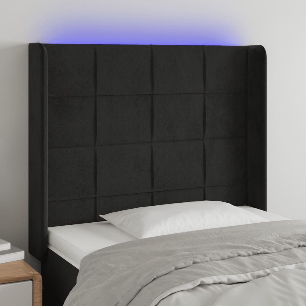 Hoofdbord LED 93x16x118/128 cm fluweel zwart is nu te koop bij PeponiXL, paradijselijk wonen!