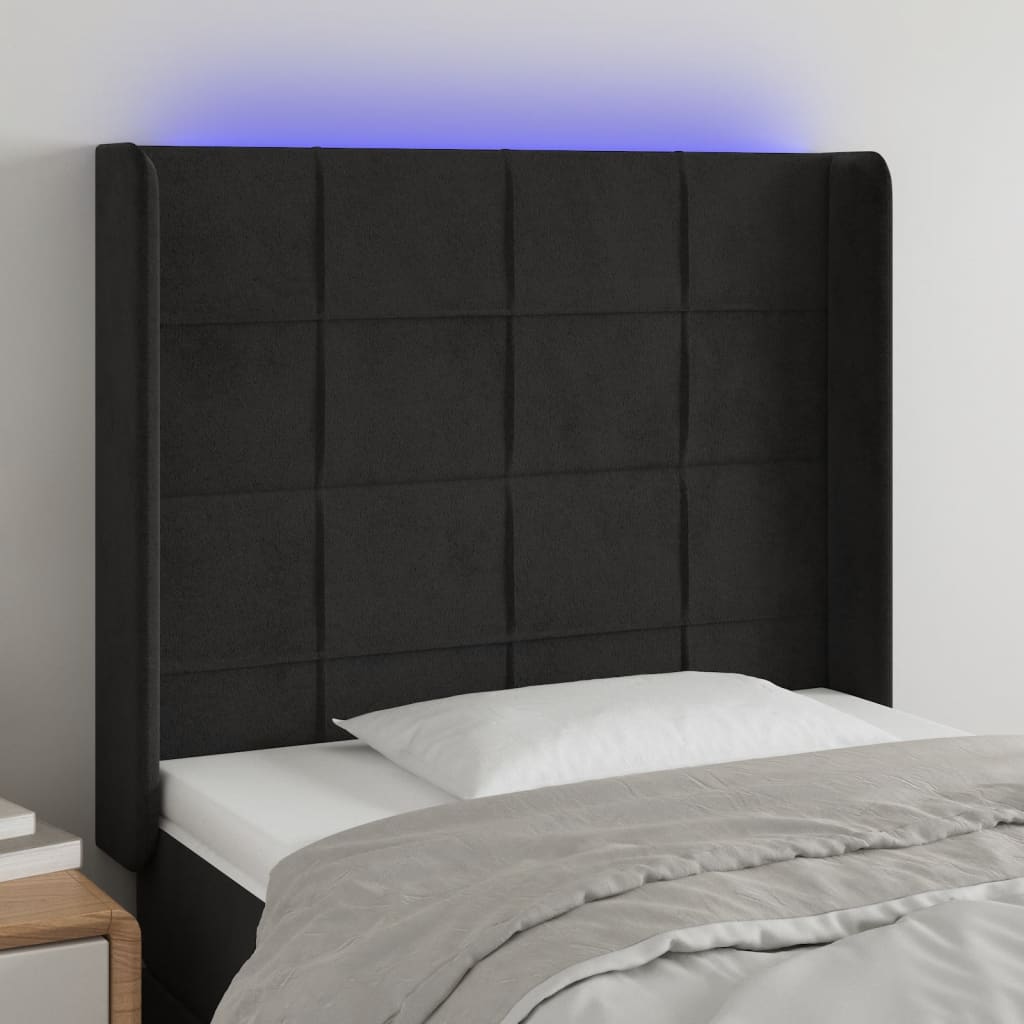 Hoofdbord LED 103x16x118/128 cm fluweel zwart is nu te koop bij PeponiXL, paradijselijk wonen!