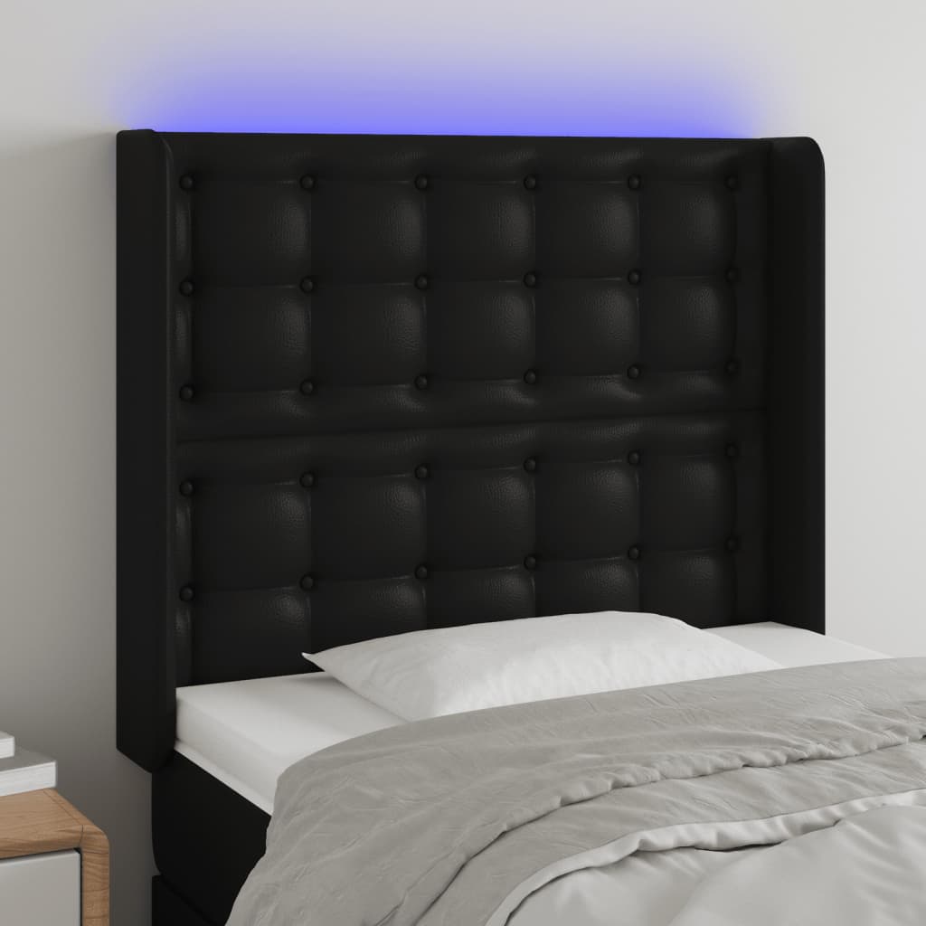Hoofdbord LED 103x16x118/128 cm kunstleer zwart is nu te koop bij PeponiXL, paradijselijk wonen!