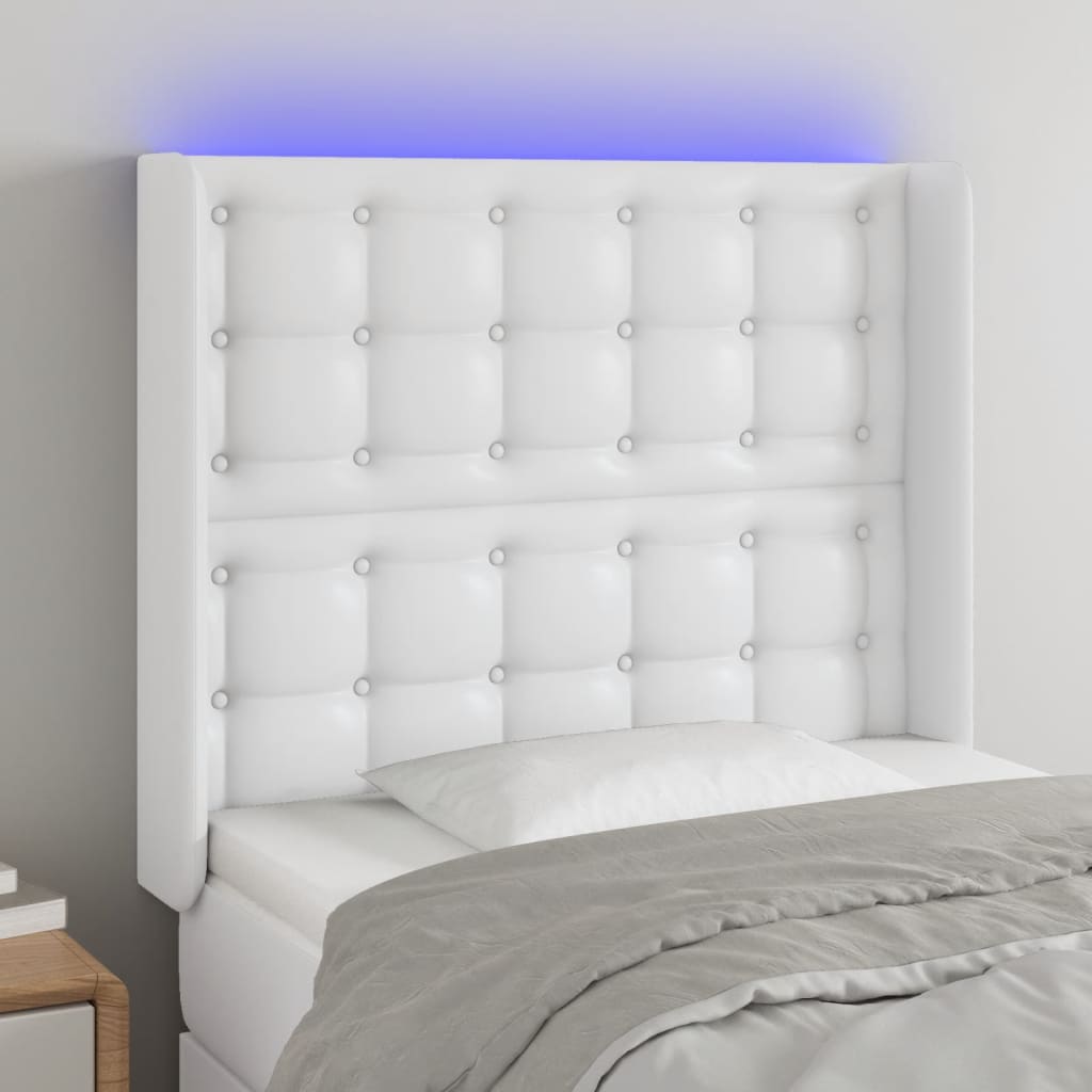 Hoofdbord LED 103x16x118/128 cm kunstleer wit is nu te koop bij PeponiXL, paradijselijk wonen!