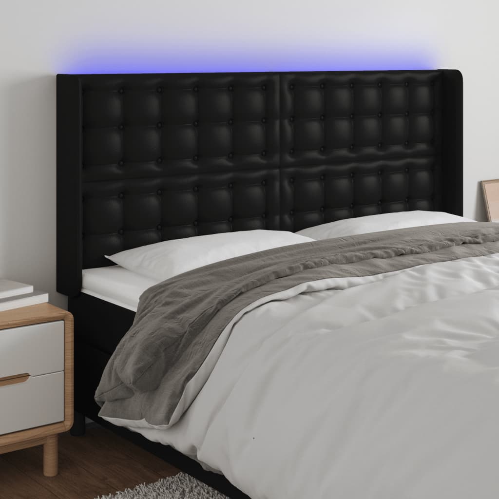 Hoofdbord LED 147x16x118/128 cm kunstleer zwart is nu te koop bij PeponiXL, paradijselijk wonen!