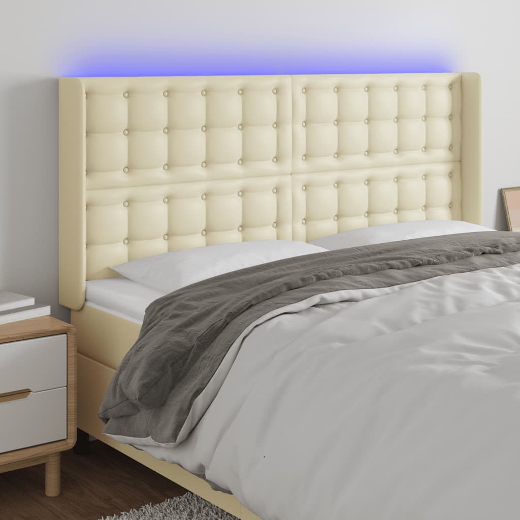 Hoofdbord LED 147x16x118/128 cm kunstleer crèmekleurig is nu te koop bij PeponiXL, paradijselijk wonen!