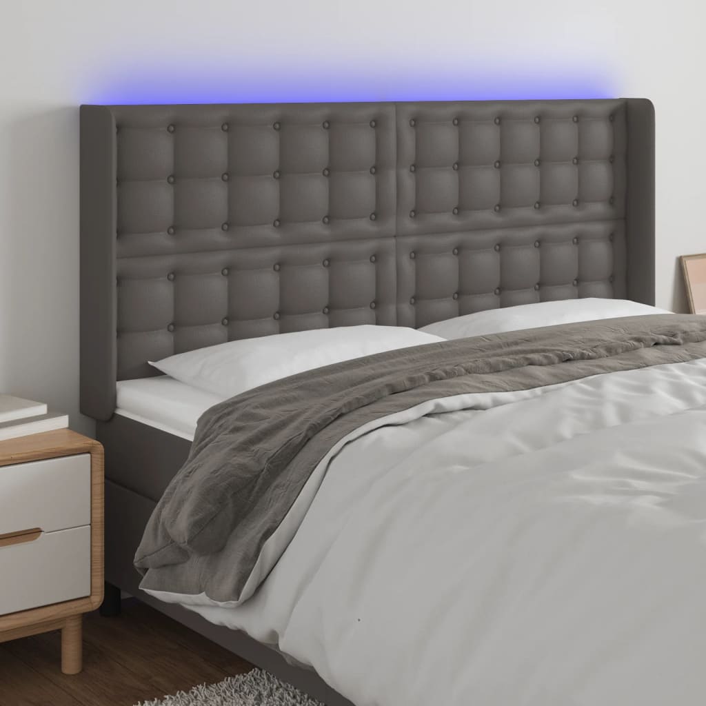 Hoofdbord LED 163x16x118/128 cm kunstleer grijs is nu te koop bij PeponiXL, paradijselijk wonen!