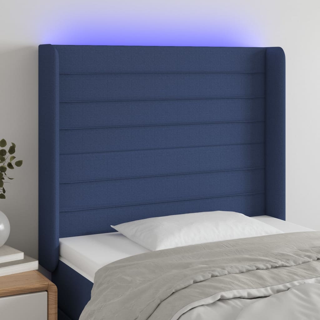 Hoofdbord LED 83x16x118/128 cm stof blauw is nu te koop bij PeponiXL, paradijselijk wonen!