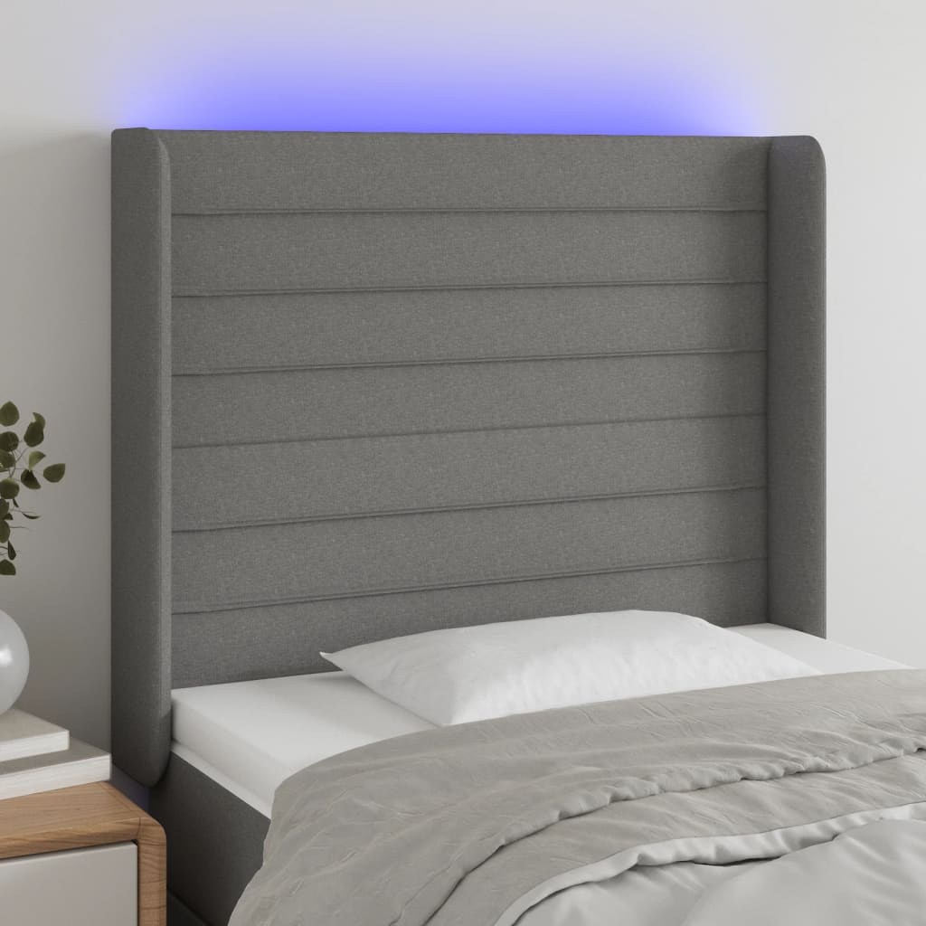 Hoofdbord LED 93x16x118/128 cm stof donkergrijs is nu te koop bij PeponiXL, paradijselijk wonen!