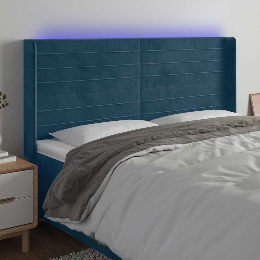 Hoofdbord LED 163x16x118/128 cm fluweel donkerblauw is nu te koop bij PeponiXL, paradijselijk wonen!