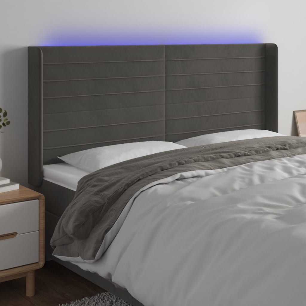Hoofdbord LED 183x16x118/128 cm fluweel donkergrijs is nu te koop bij PeponiXL, paradijselijk wonen!