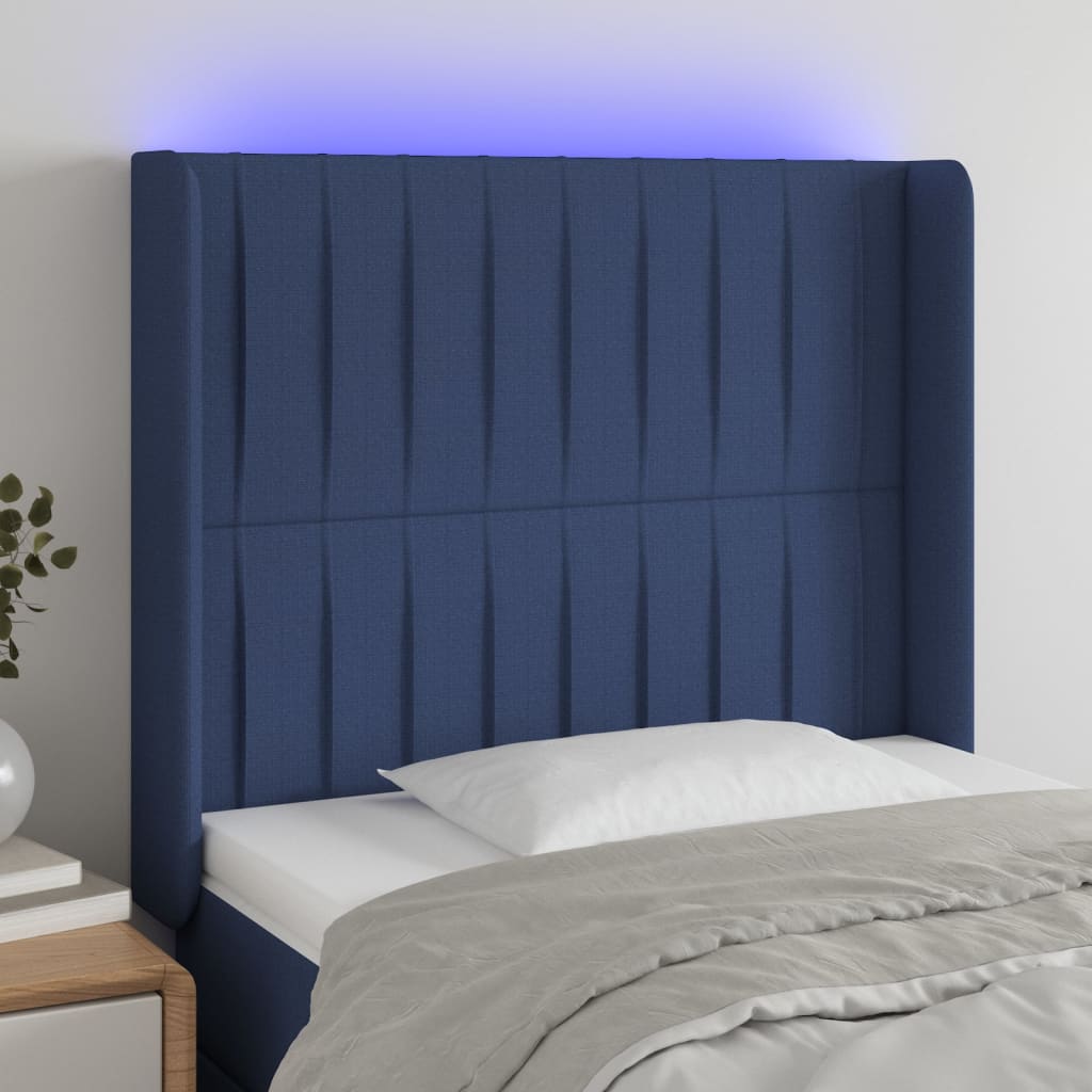 Hoofdbord LED 103x16x118/128 cm stof blauw is nu te koop bij PeponiXL, paradijselijk wonen!