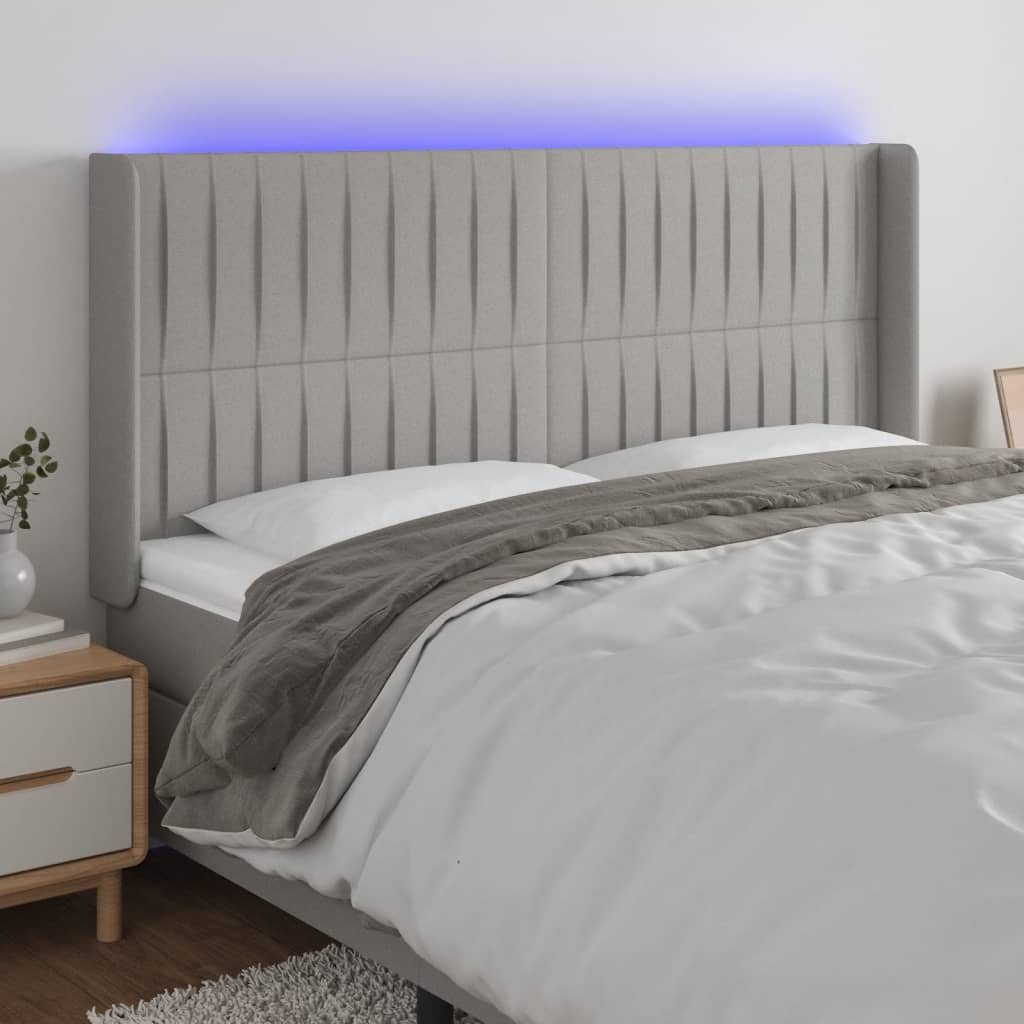 Hoofdbord LED 203x16x118/128 cm stof lichtgrijs is nu te koop bij PeponiXL, paradijselijk wonen!